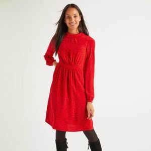Boden Lucinda Dress Poinsettia Polka Dot Red & Blue Size 8